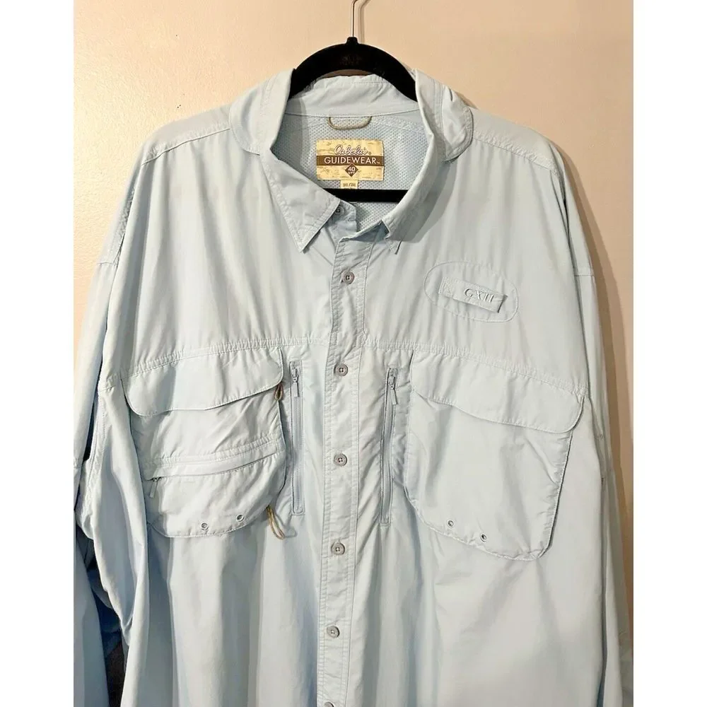 Cabela's Guidewear 40‎ UPF Men's Light Jacket Size 3XL R Light Blue Gorpcore